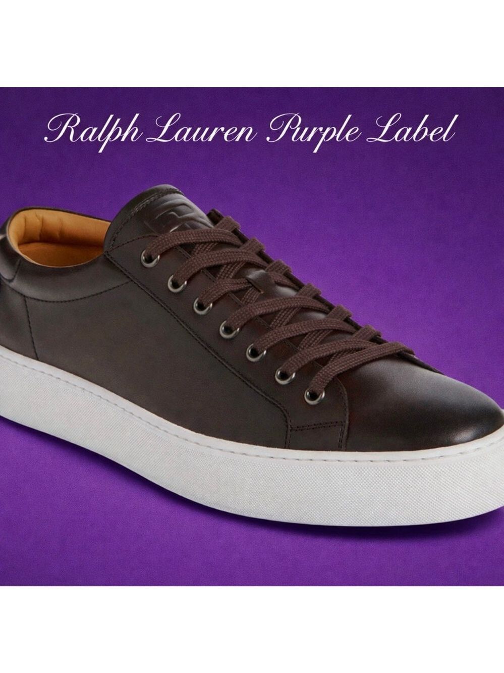 NIB Ralph Lauren Purple Label Severn Burnished Calfskin Sneakers 10.5 Brown
